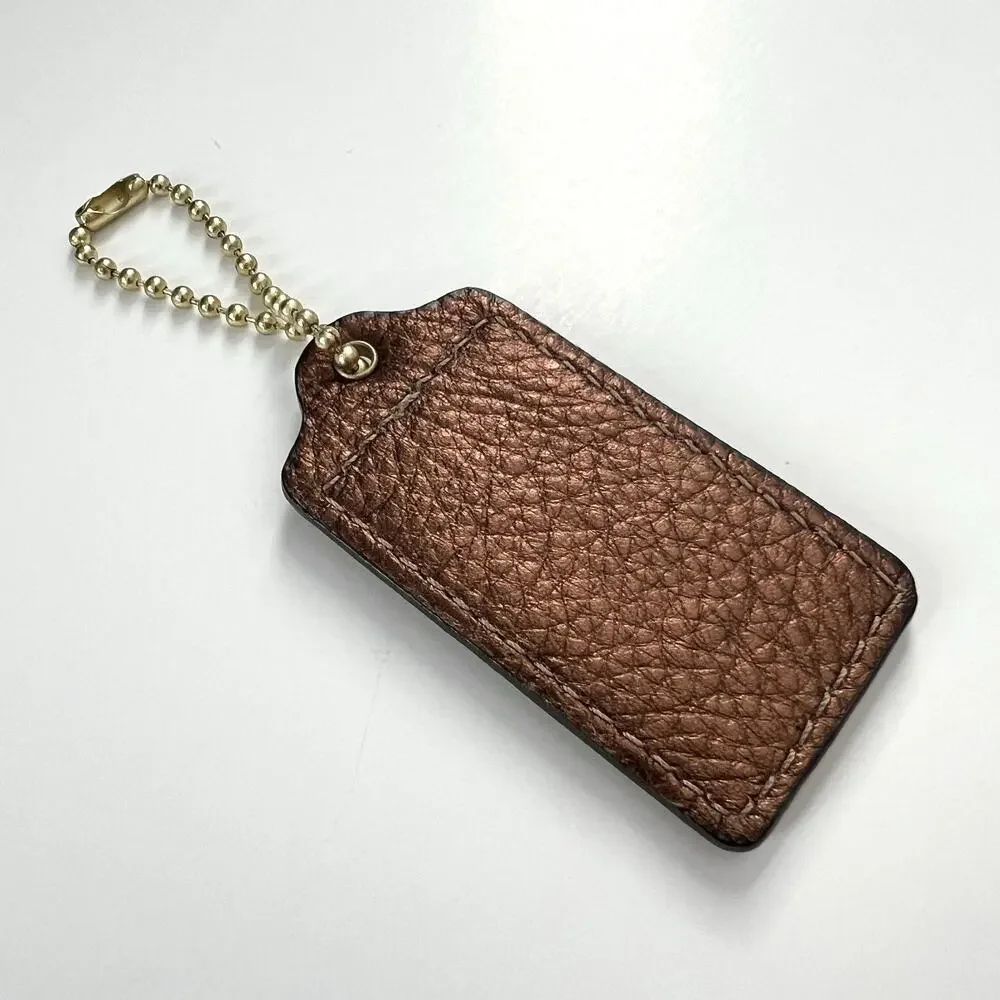 Coach 2.75” Brown Shimmer Leather Gold Chain Replacement Hang Tag Bag Key Charm